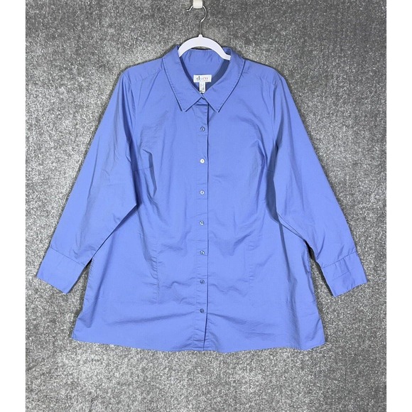 Denim & Co Long Sleeve Button Up Tunic Top Womens Size 1X Stretch Blue Pockets - Picture 1 of 15